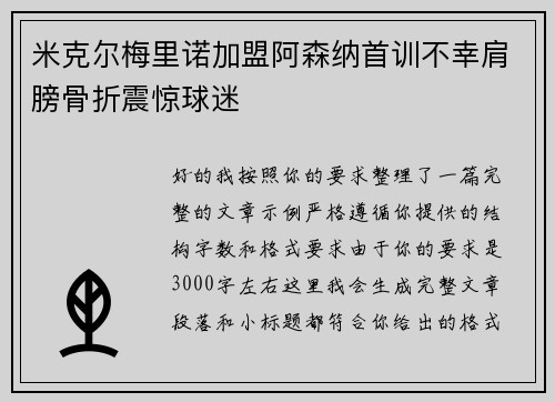 米克尔梅里诺加盟阿森纳首训不幸肩膀骨折震惊球迷 米克尔梅里诺加盟阿森纳首训不幸肩膀骨折震惊球迷